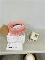 ceiling light with pink shade & push button phone