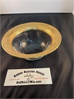 Vintage Glass Serving Bowl with Gold Florentine