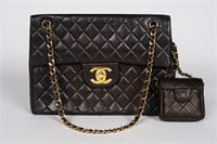 Chanel Maxi Flap Bag Quilted Lambskin & Micro Bag