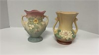 (2) Hull pottery vases- water lily vase A- 6 1/2