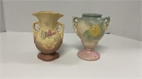 (2) Hull vases- magnolia and Open Rose 131- 4 3/4