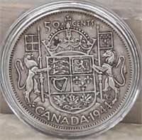 1944 Canadian Silver Half Dollar & protective case