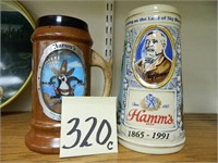 (2) Hamm's Steins -1995 Wooden w/ Antler Handle &