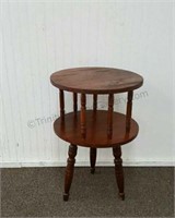 Vintage Knotty Pine 2 Tier Drum Style Lamp Table