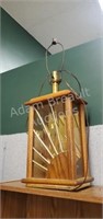 Vintage Oak and glass 30 inch table lamp