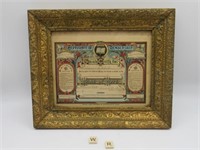 ANTIQUE FRAMED CERTIFICATE DATED 1897