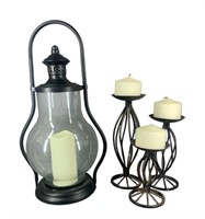 A Decor Battery Lantern and Candle Holders