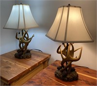 Resin Antlers Table Lamps Pair 25in Tall