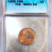 1909 V.D.B. Lincoln Wheat Penny ICG - MS 63 RB