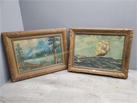 Two Paintings In Gold Frames