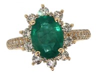 14k Gold 2.73 ct Natural Emerald & Diamond Ring