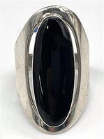 Oblong Black Onyx Sterling Silver Ring Sz 9.5