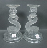 Pair of Clear/  Frosted Dolphin Candlesticks
