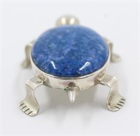 2.5" Sterling Silver Turtle Lapis Brooch Pin
