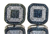 Cushion Cut Blue & White Diamond Accent Earrings