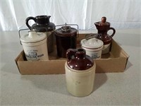 Stoneware pitchers, cheese crocks and small jug