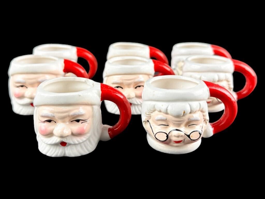 (8) Vintage Santa Claus Christmas Shot Glass Mugs