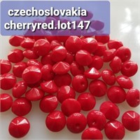 VTG CZECH 10MM GLASS CHERRY-RED ROUND STONE