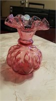 Cranberry ruffle top glass vase