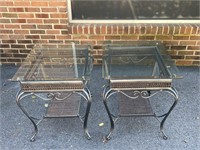 Glass Top Wrought Iron End Tables