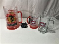 3 NHL Hockey Glasses / Mugs