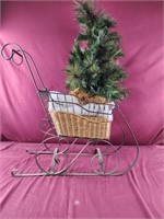 Christmas tree with lights basket home decor