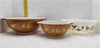 3 NESTING PYREX EARLY AMERICAN MIXING BOWLS