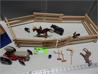 Ford tractor, wooden posable fence, assorted anima