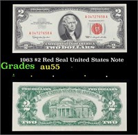 1963 $2 Red Seal United States Note Grades Choice