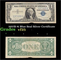 1957B $1 Blue Seal Silver Certificate Grades vf+