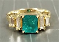 Tested 14K gold emerald & diamond ring - 2.9