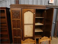 HEAVY CARVED OAK WARDROBE, MISSING MIRROR