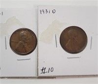 (2) 1931 Wheat Pennies 1-D, 1-No Mint Mark