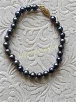 natural round black tahitan pearl bracelet 14K FIC