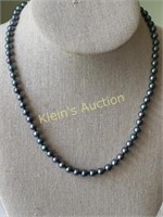 natural round black Tahitian pearl necklace 14K FI