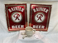 Rainier Cardboard Framed Metallic Signs & Foot Mug