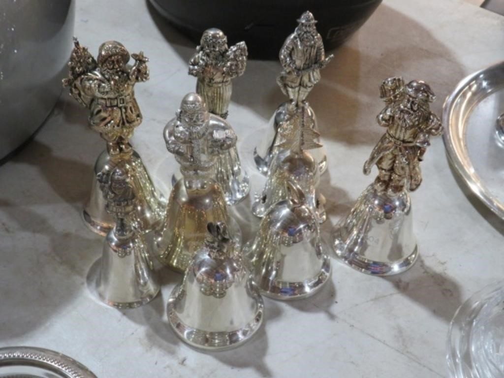 COLLECTION OF SILVER PLATED SANTA BELLS