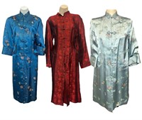 Three Vintage Japanese Silk Embroidered Dresses