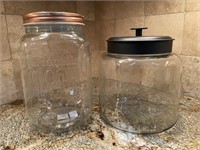 Two Large Glass Kitchen Canister Jars, One