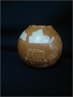 Pueblo of NM Etched and Signed by Bluebird Pottery