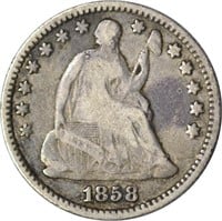 1858 SEATED LIBERTY HALF DIME - VG, OLD CLEANING