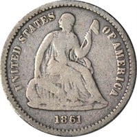 1861 SEATED LIBERTY HALF DIME - GOOD, CLEANED