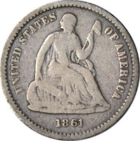 1861 SEATED LIBERTY HALF DIME - GOOD, CLEANED