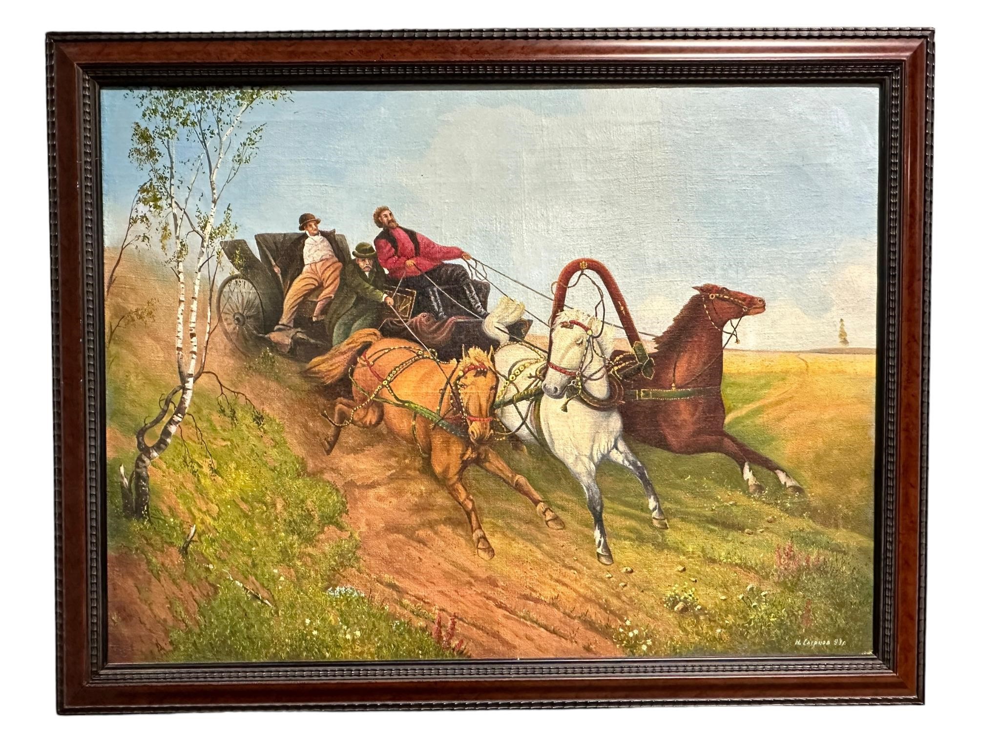 Oil on Canvas Horse & Wagon Scene