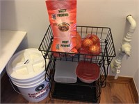 Metal Potato/Onion Rack, 2 Tupperware,Salt Bucket