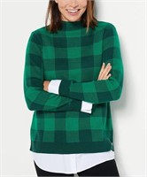 1X- Green Plaid Layered Jacquard Sweater