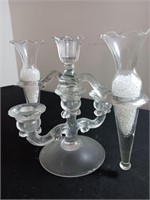 Cambridge Clear Glass Epergne Keyhole Candelabras