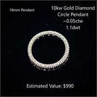 10kt Diamond Circle Pendant, ~0.05ctw, 1.1dwt