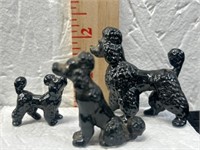 Set of 3 Black Porcelain Poodles -Mama w