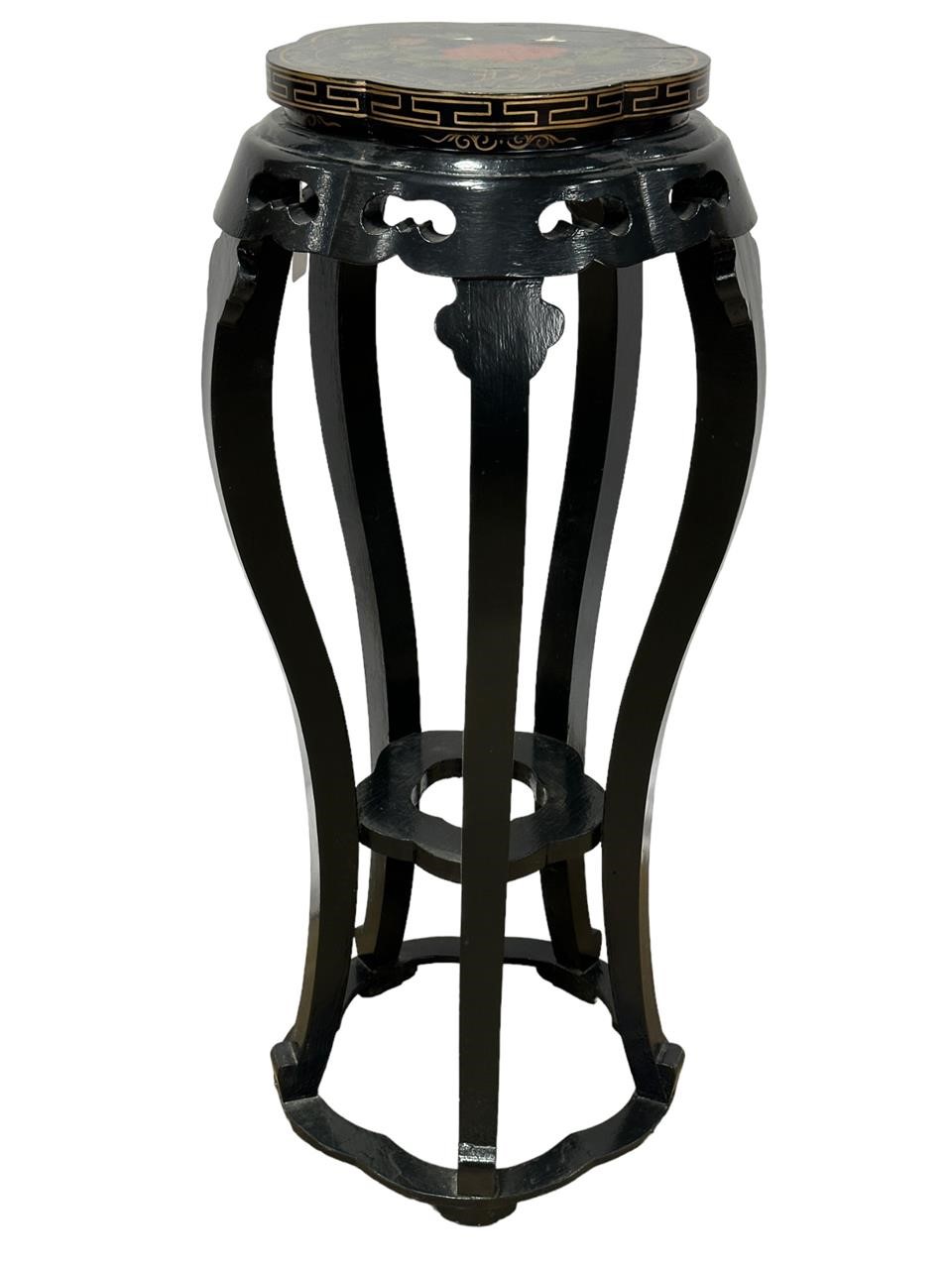 Asian Black Lacquered Wood Carved Stand